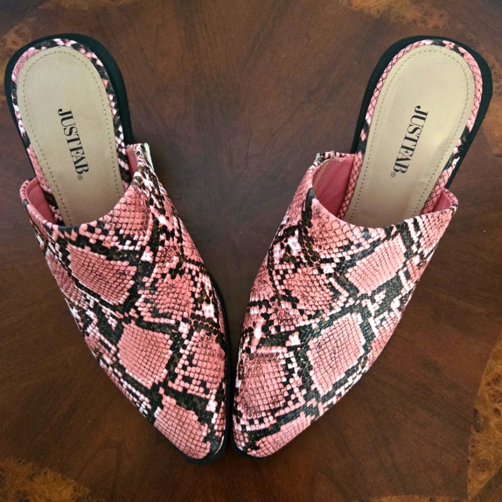 JustFab Pink Snake Pattern Mules